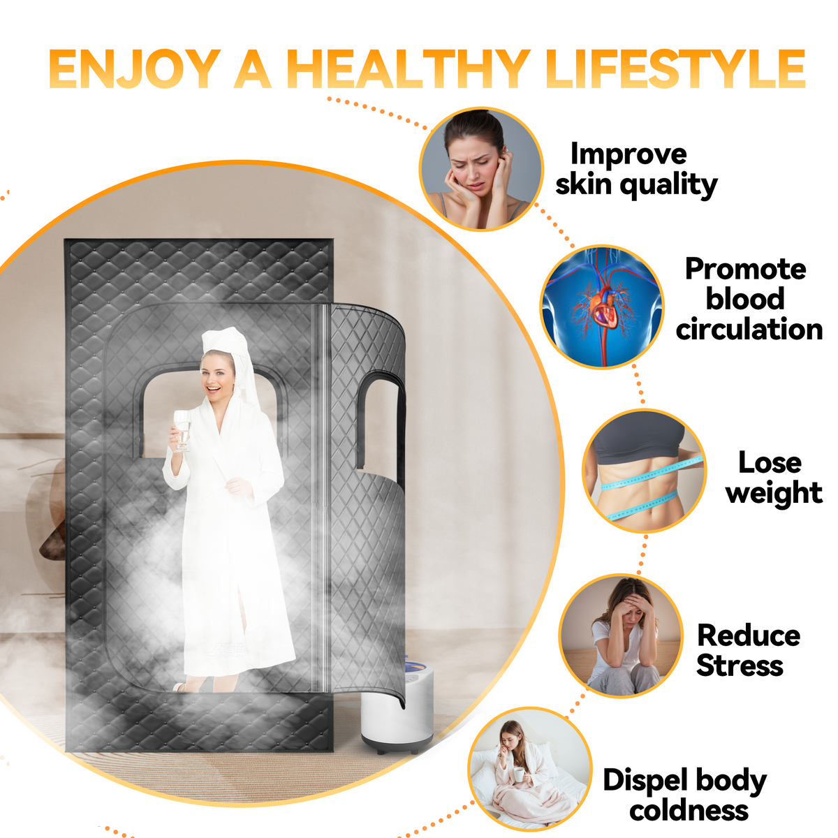 UrbanSync Portable Sauna Box Designed for Home Use, Sauna with 5 Min Fast Heating &15 Levels Heat,3L 1000W Steamer and Remote Control , Ideal for Private SPA Experience, 31" x 31" x 71"(Satin Cotton, Black)