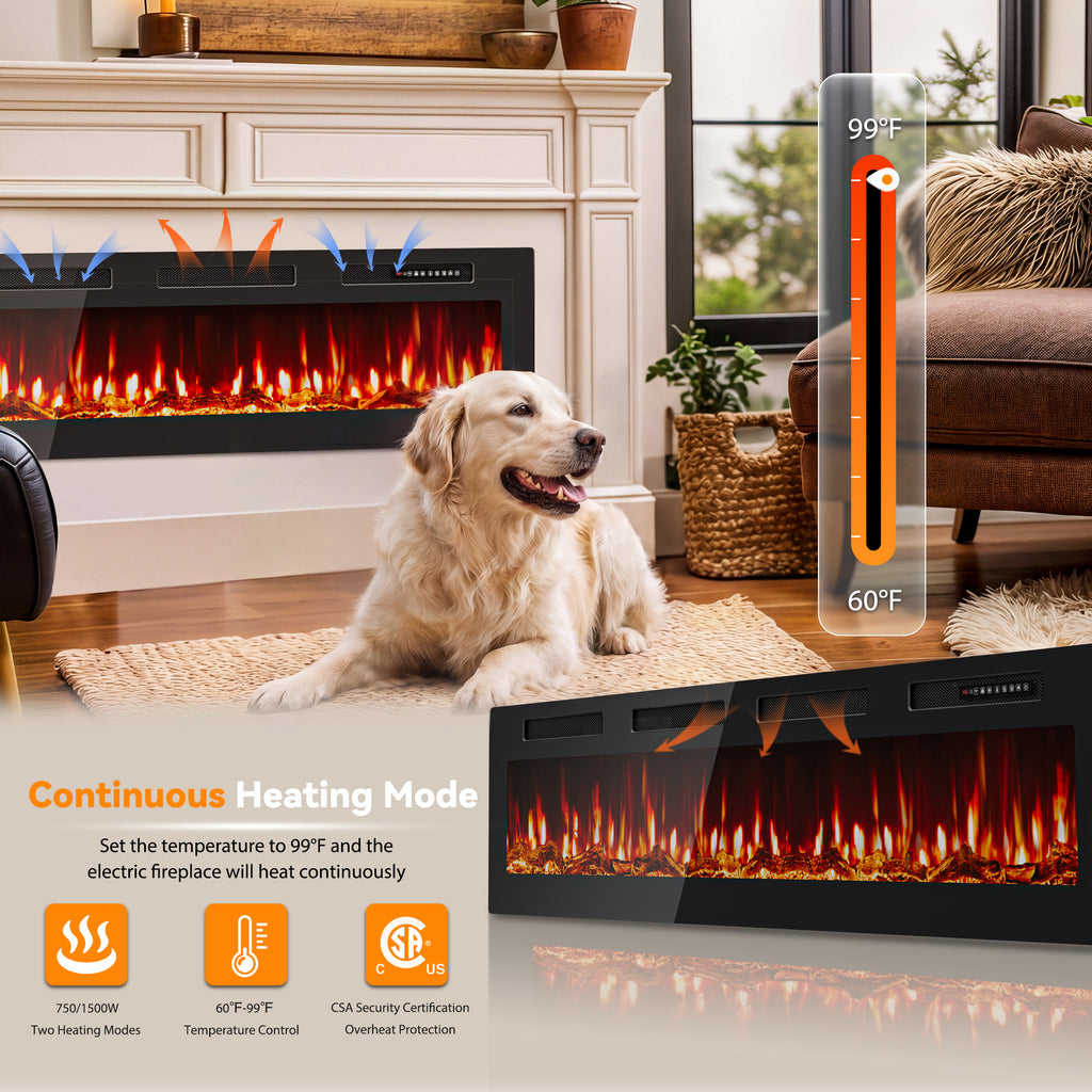 UrbanSync 72” Electric Fireplace Ultra Thin Fireplace Heater, Recessed Wall Mounted Fireplace with Multicolor Flame & Remote Control, New