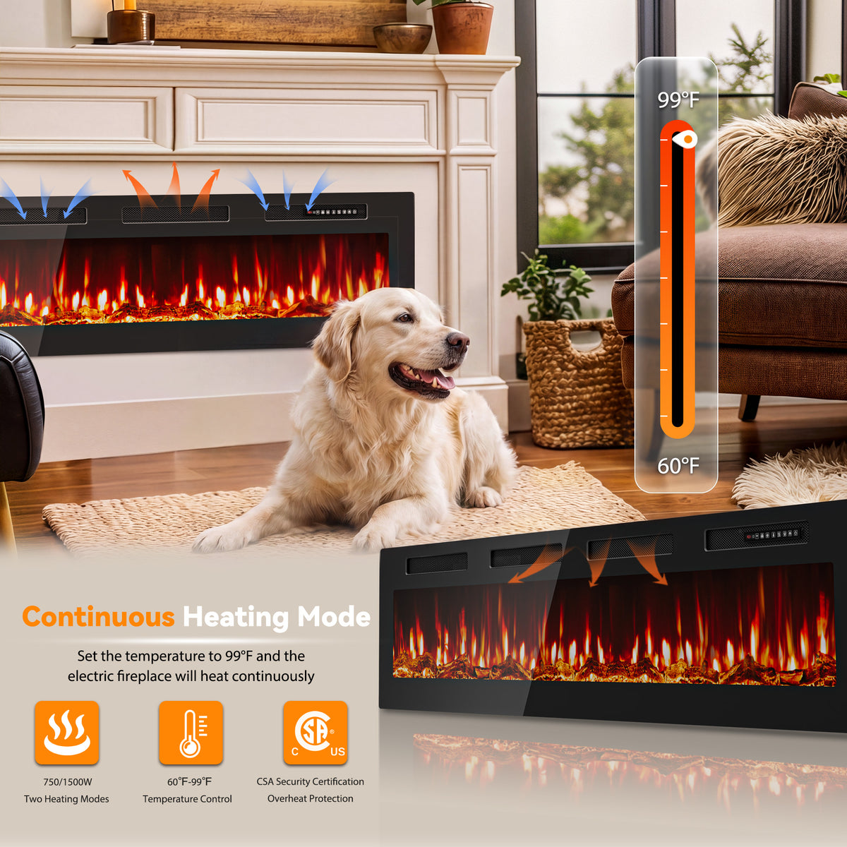 UrbanSync 72” Electric Fireplace Ultra Thin Fireplace Heater, Recessed Wall Mounted Fireplace with Multicolor Flame & Remote Control, New