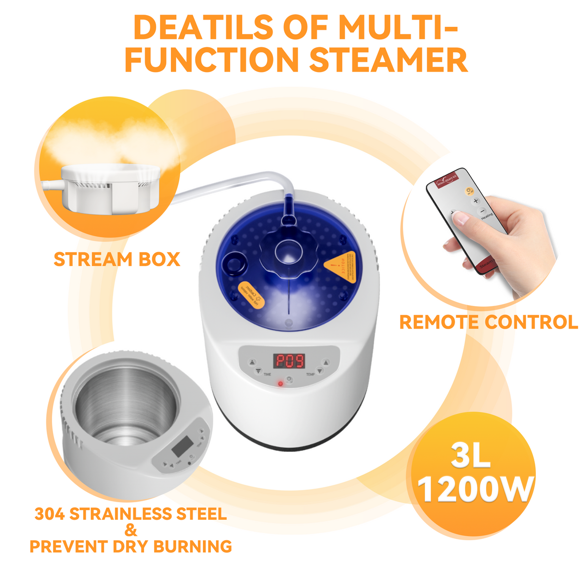 UrbanSync Portable Steam Sauna for Home with 3L 1200W Steamer, Remote Control, Folding Chair (Oxford cloth, waterproof)