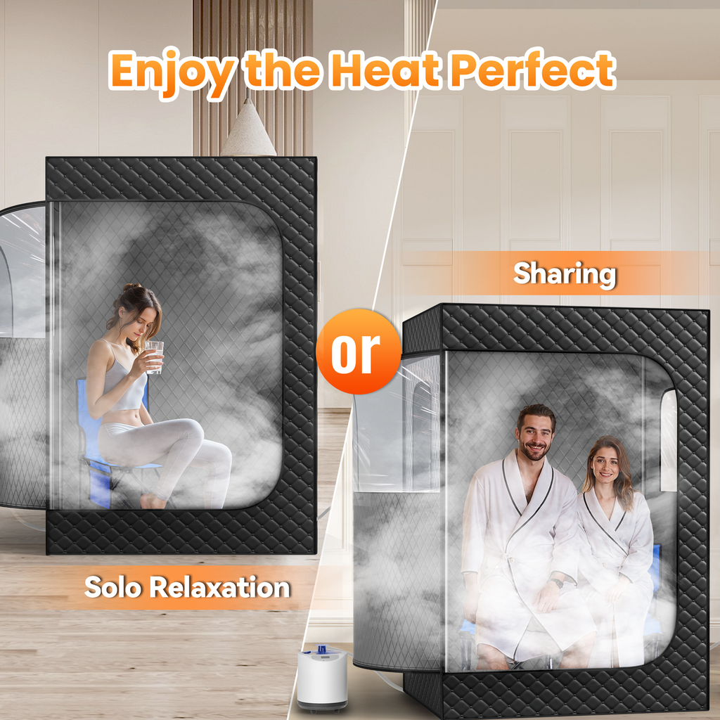 1 or 2 Person Full Body Home Spa with 2.6L 1000W, 9-Level Temperature, 10-min Rapid Heating, 99Min-Timer, for Relaxation during Exercise, Detoxification and Skin Care, 71" x 49"x 36", Black