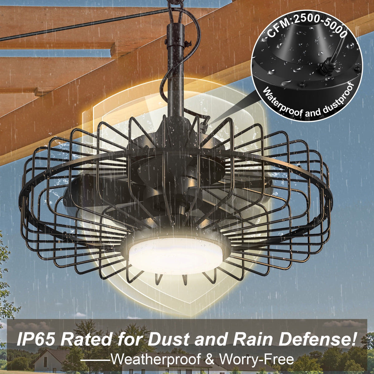 UrbanSync 20" Outdoor Ceiling Fan with Light with Remote, 6 Speeds & Timer, 3CCT Dimmable LED, IP65 Waterproof, for Kitchen, Bedroom, Outdoor, Square