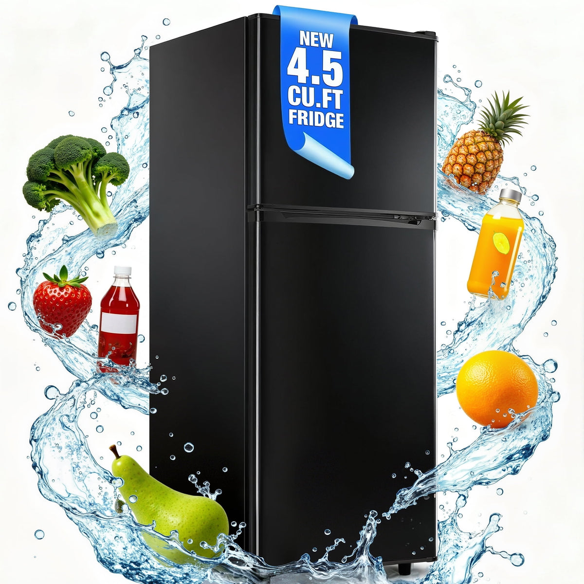 UrbanSync 4.5 Cu.ft Mini Fridge with Freezer 2-Door Compact & 7 Settings Temperature Adijustable, Refrigerator for Dorm, Office, Bar, RV, Bedroom, Black