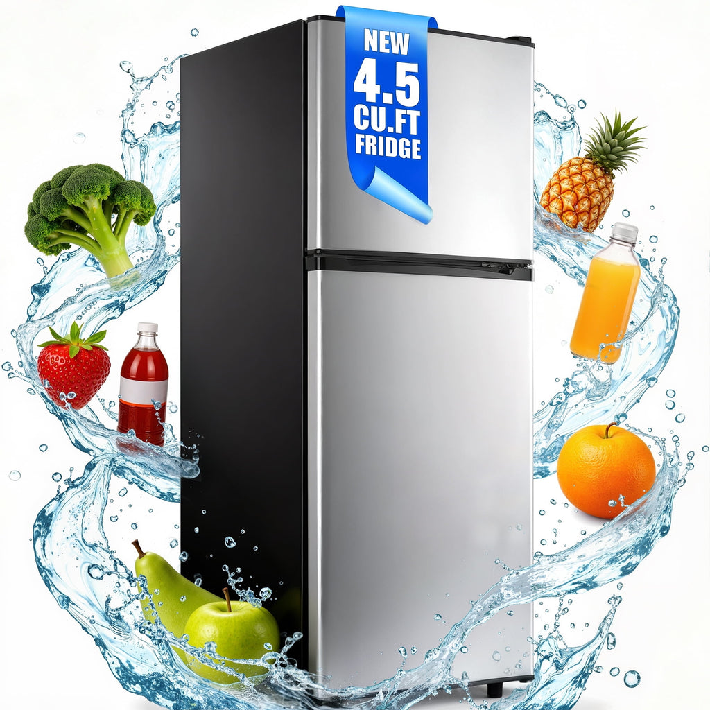 UrbanSync 4.5 Cu.ft Mini Fridge with Freezer 2-Door Compact & 7 Settings Temperature Adijustable, Refrigerator for Dorm, Office, Bar, RV, Bedroom, Silver