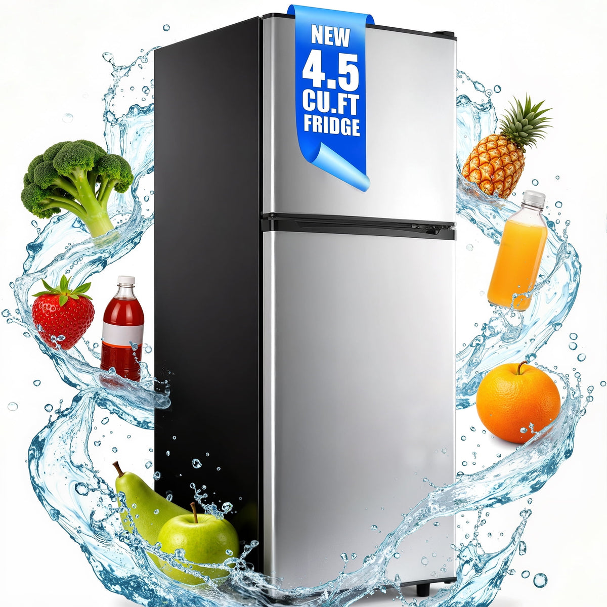 UrbanSync 4.5 Cu.ft Mini Fridge with Freezer 2-Door Compact & 7 Settings Temperature Adijustable, Refrigerator for Dorm, Office, Bar, RV, Bedroom, Silver