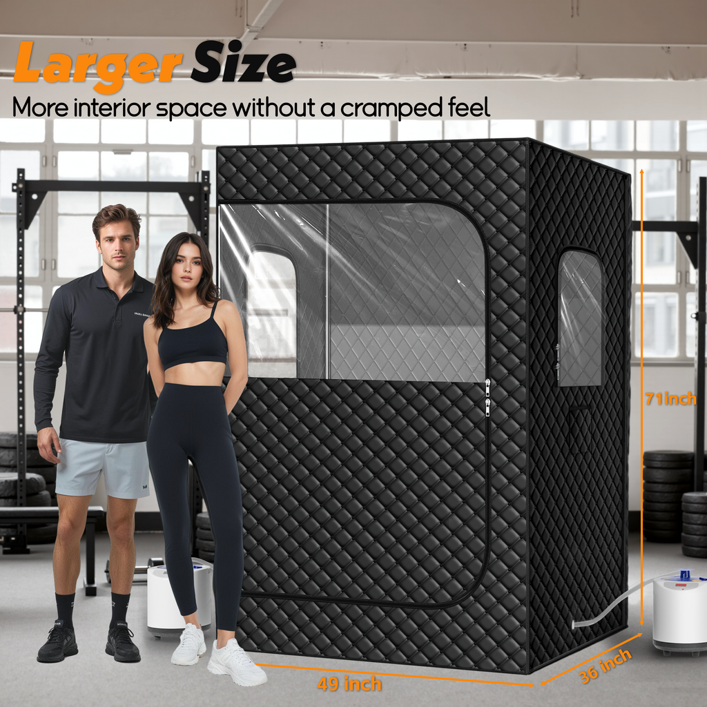 UrbanSync 2-Person Steam Heat Sauna Tent with 2 Steam Boxes, 2 Folding Chairs, Remote Control, 71"x 49"x36", Black