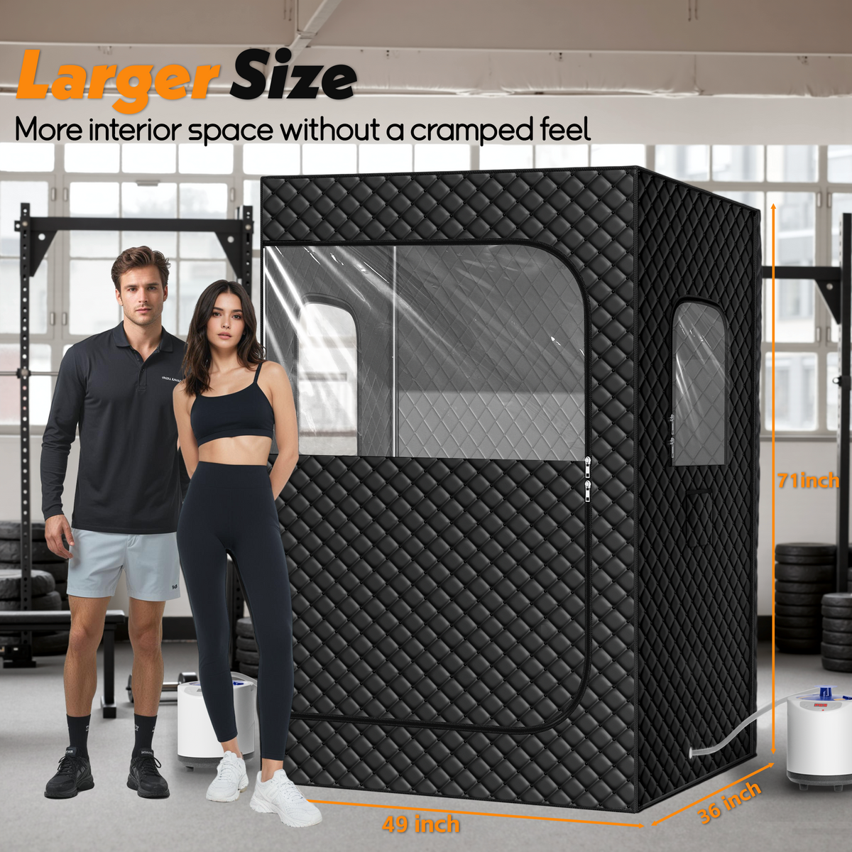 UrbanSync 2-Person Steam Heat Sauna Tent with 2 Steam Boxes, 2 Folding Chairs, Remote Control, 71"x 49"x36", Black