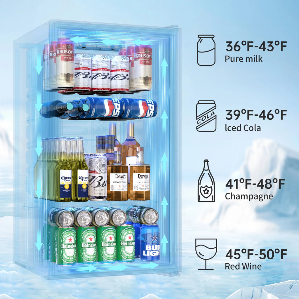 UrbanSync 130 Can Beverage Refrigerator Cooler 3.2 Cu.ft Mini Fridge with Glass Door & Adjustable Shelves, for Home/Office/Bar