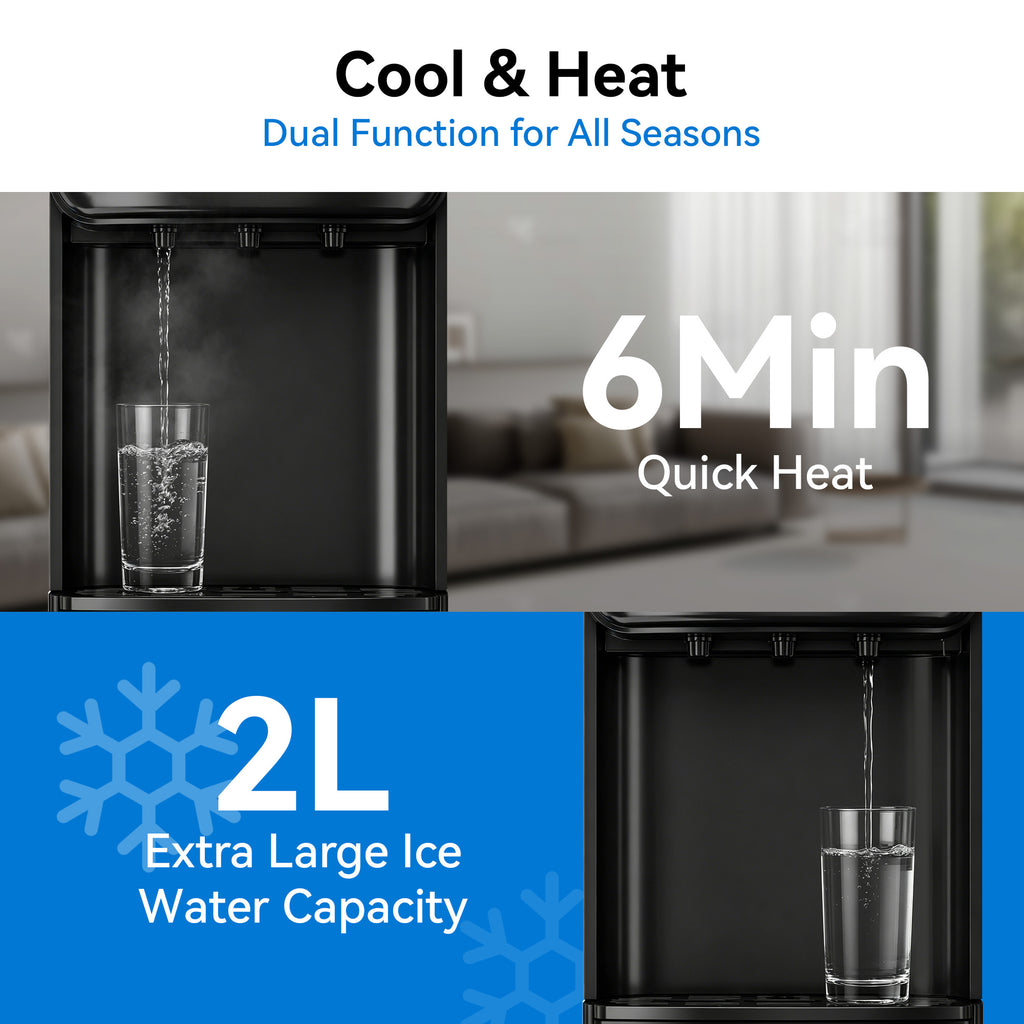 UrbanSync Bottom-Load Water Dispenser for Home, 3–5 Gallons, Hot, Cold & Room Temperature, Child Lock, Gray, New