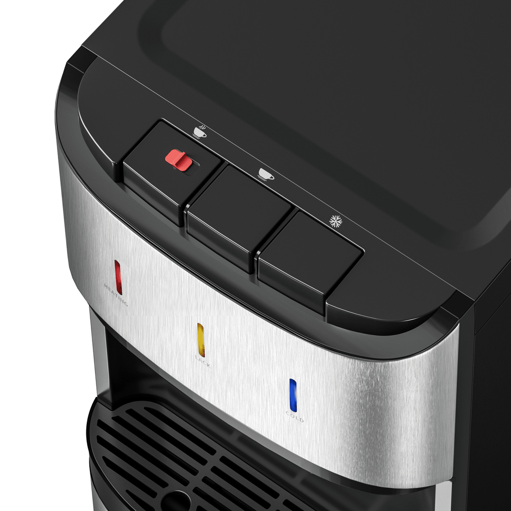 UrbanSync Bottom-Mounted Water Dispenser, 3 Temperatures (Hot, Cold, and Room), with Safety Lock, LED Lighting, Empty Bottle Alert, Black