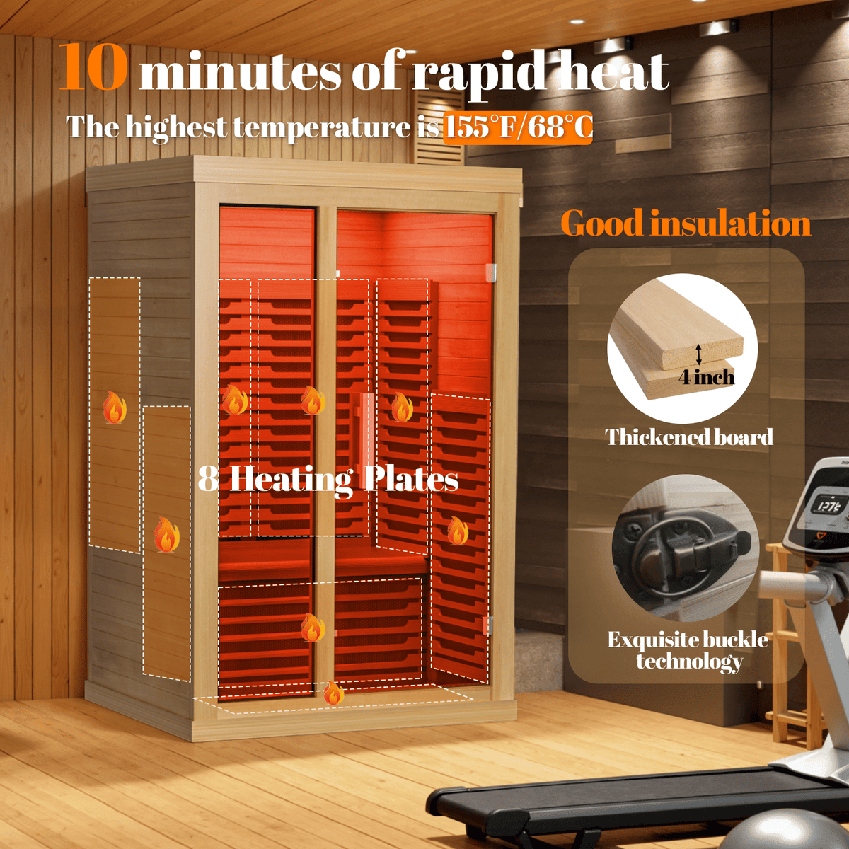 UrbanSync 1 or 2 Person Home-Use Far-Infrared Wooden Sauna Room, with 2000W Steamert, Full-Spectrum Infrared Sauna, Double-Layer Tempered Glass&Bluetooth Speaker, Burlywood