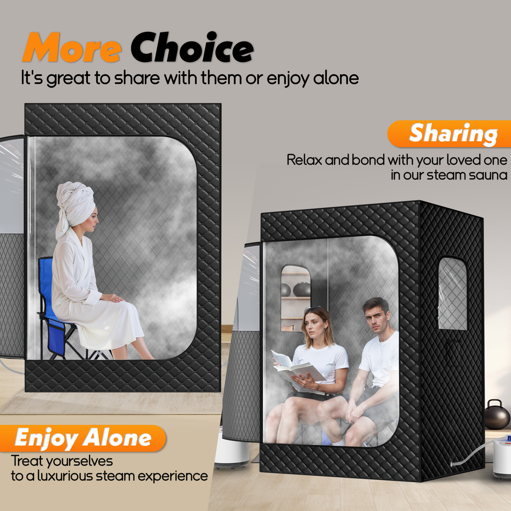 UrbanSync 2-Person Steam Heat Sauna Tent with 2 Steam Boxes, 2 Folding Chairs, Remote Control, 71"x 49"x36", Black