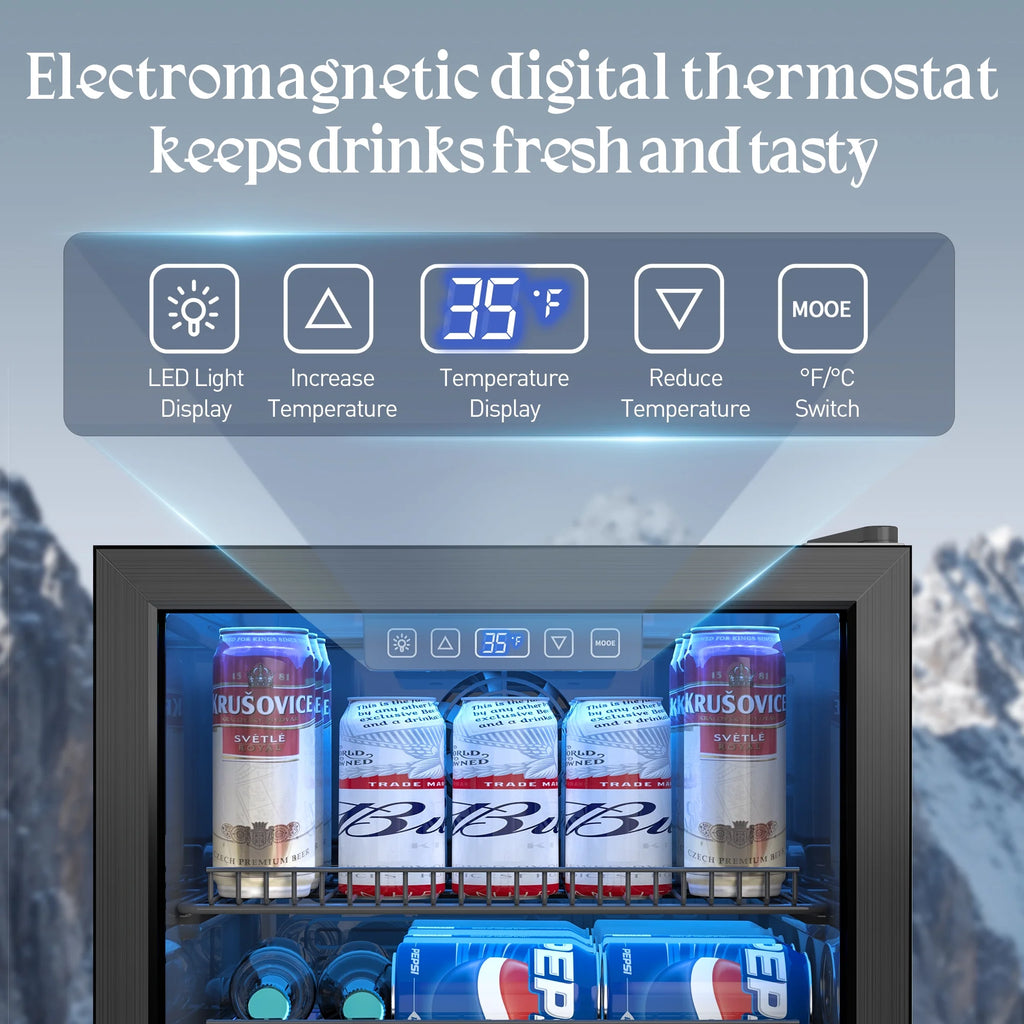 UrbanSync 130 Can Beverage Refrigerator Cooler 3.2 Cu.ft Mini Fridge with Glass Door & Adjustable Shelves, for Home/Office/Bar