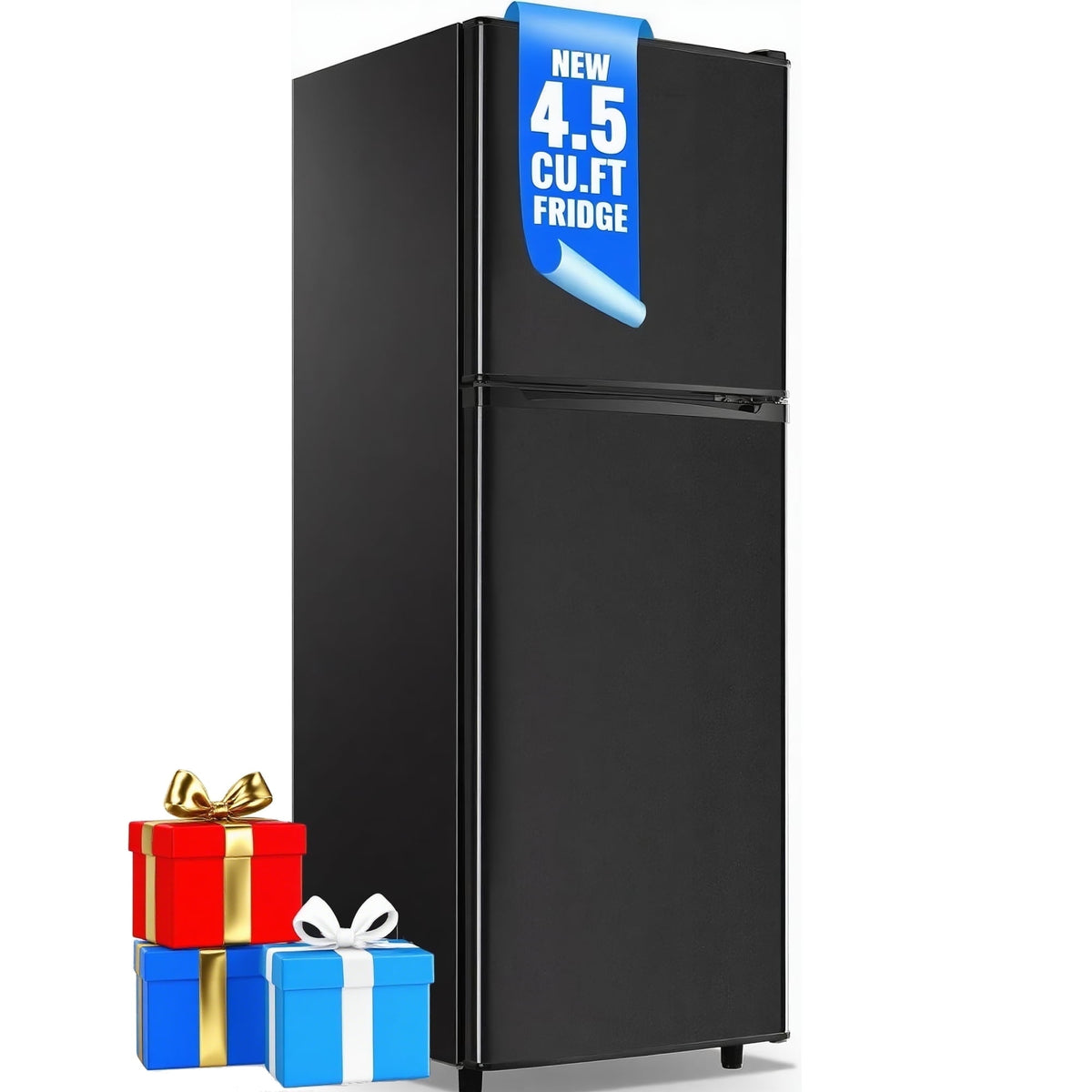 UrbanSync 4.5 Cu.ft Mini Fridge with Freezer 2-Door Compact & 7 Settings Temperature Adijustable, Refrigerator for Dorm, Office, Bar, RV, Bedroom, Black