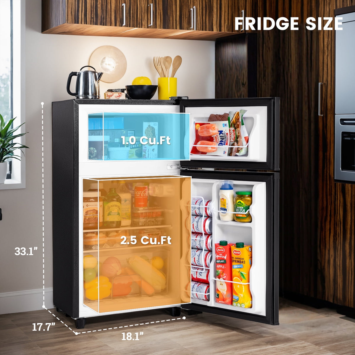 UrbanSync 3.5 Cu.Ft Mini Fridge with Freezer – Quiet, Energy-Efficient, and Space-Smart, Black