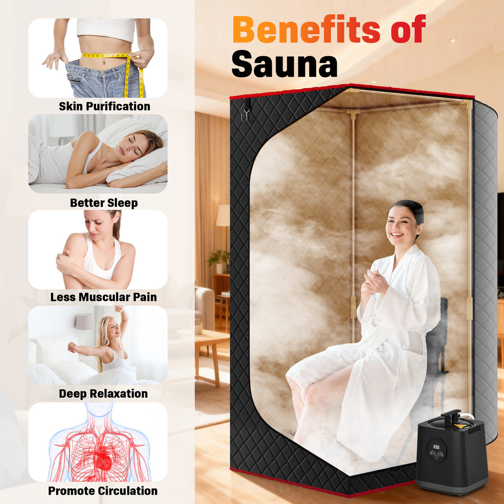 1-Person Portable Steam Sauna Tent with 3L/1200W Steamer, 99-Min Timer & 15 Power Levels, XL Foldable and Remote Control, Detox Spa for Relaxation, 70.8" x 31.2" x 31.2", Black
