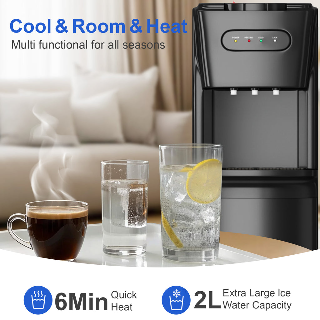 UrbanSync Bottom-Loading Water Dispenser w/ Hot, Room & Cold Water | Child Safety Lock, LED Display, Black