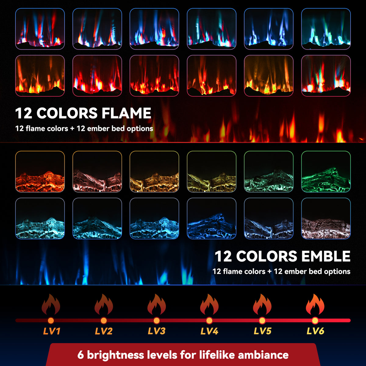 UrbanSync 42’’ 1500W Wall Mounted Recessed Electric Fireplace,12 Flame Color Modes,Touch Screen & Remote Control,Ultra Thin & Low Noise