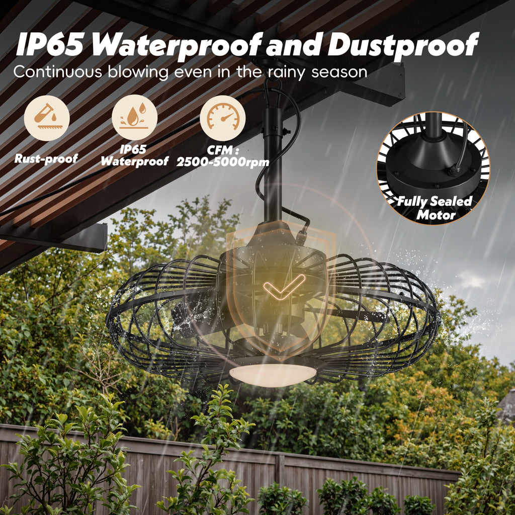 UrbanSync 20" Outdoor Ceiling Fan with Light with Remote, 6 Speeds & Timer, 3CCT Dimmable LED, IP65 Waterproof, for Kitchen, Bedroom, Outdoor,Round