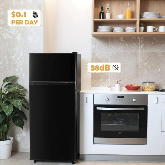 UrbanSync 4.5 Cu.ft Mini Fridge with Freezer, 2 Doors, 7 Temperature Settings, Suitable for Kitchens,Offices and Bedrooms (Black)