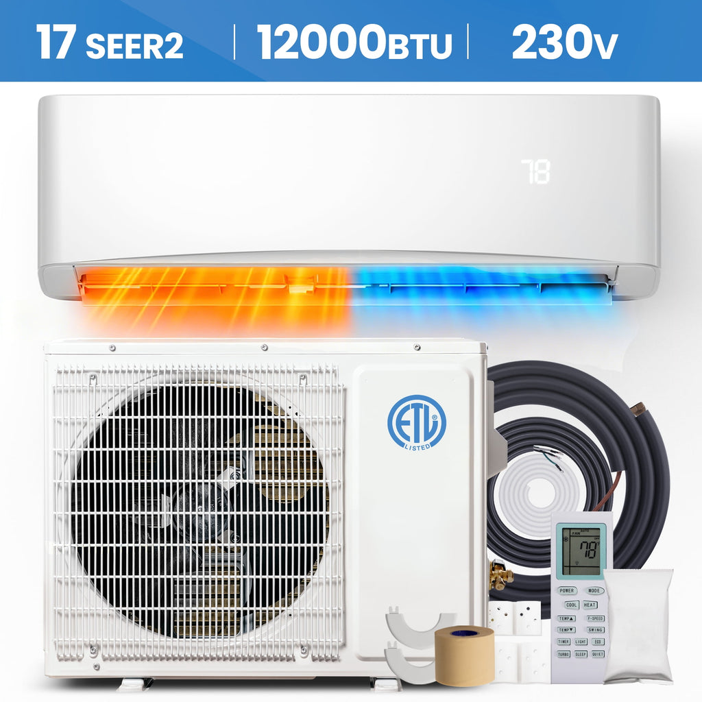 UrbanSync 12000 BTU Mini Split Air Conditioner & Heater With AHRI Certified, 17 SEER2 230V Inverter System, Covers Up to 750 Sq. Ft, Complete Installation Kit Included