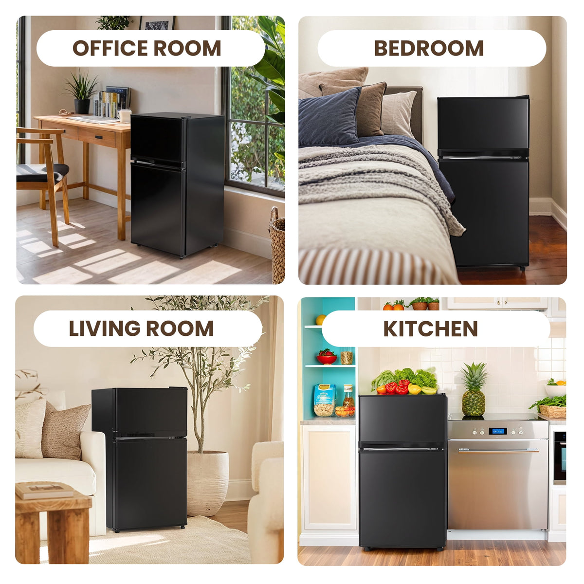 UrbanSync 3.6 Cu.Ft Mini Fridge with Freezer, 2 Doors, Small Refrigerator with Adjustable Shelves for Kitchen, Dorm, Office and Bedroom(Black)