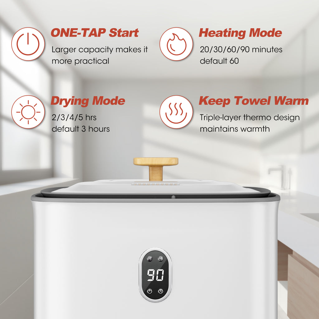 UrbanSync 40L Towel Warmer, ultra-large capacity, Heating Mode 20/40/60/90 Min Auto Shut Off, LED Screen, for Spa, Bathrobe, Blanket & Pajama