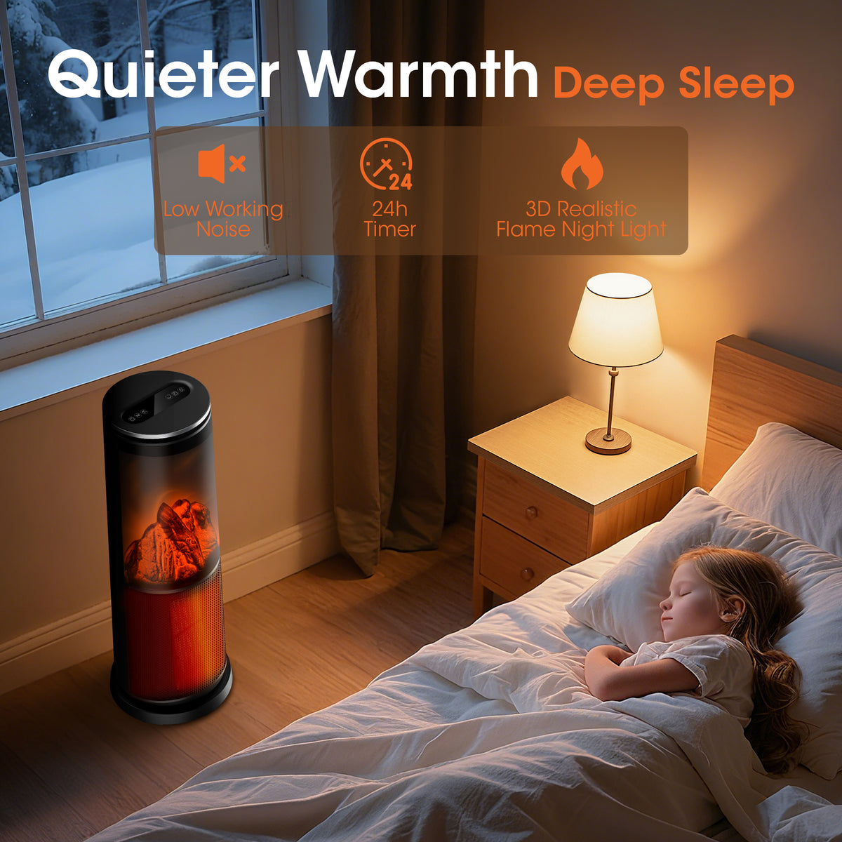 UrbanSync 1500W 25" Tower Electric Space Heaters with 3D Flame Effect-Fast, Energy Saving and Mute, Remote Control, Child Lock & Safety Protection, for Indoor Use