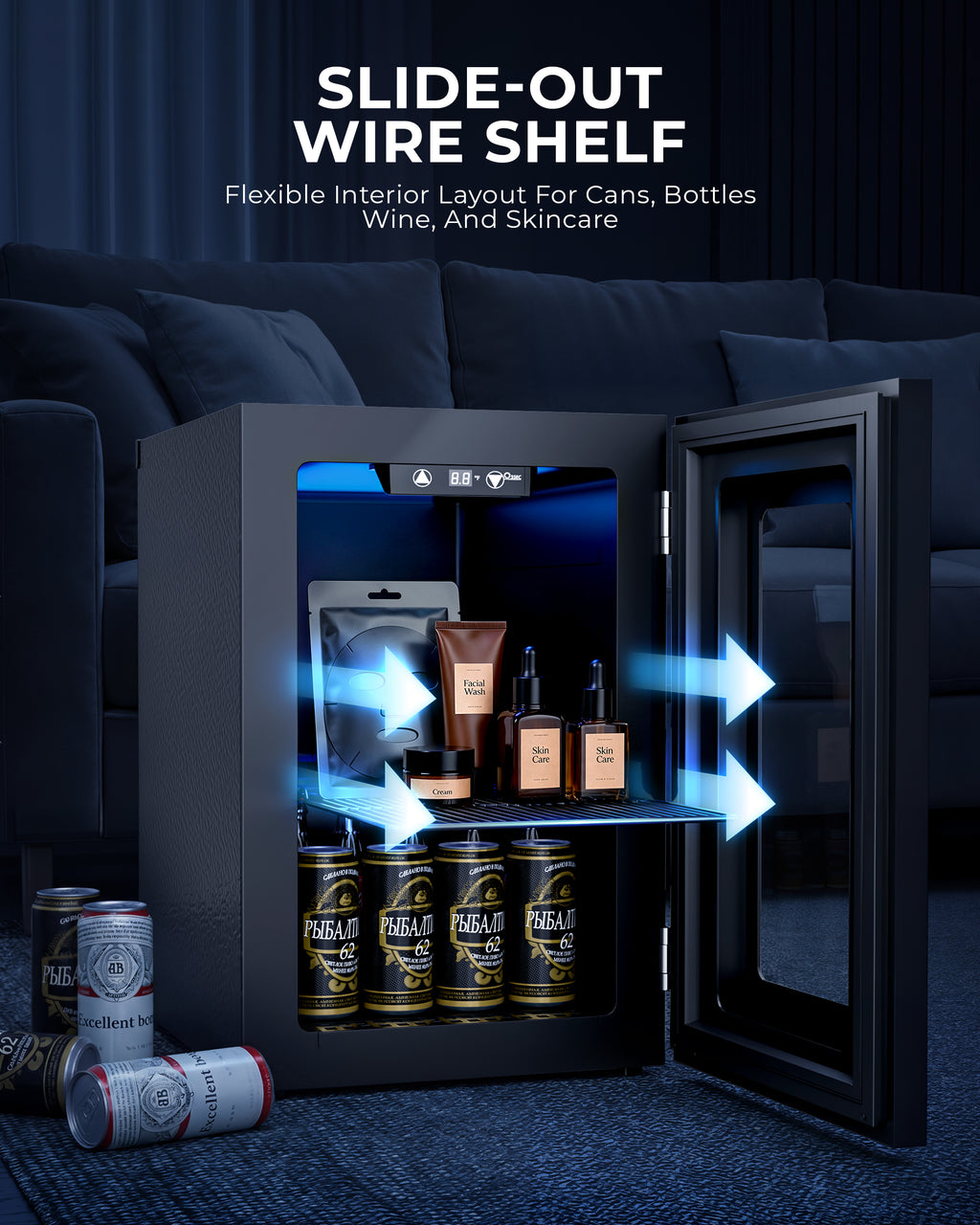 UrbanSync 18L Mini Beverage Refrigerator, Compact Drink Cooler with Glass Door, Thermoelectric Cooling Small Fridge for Soda Beer Juice Skincare Drinks