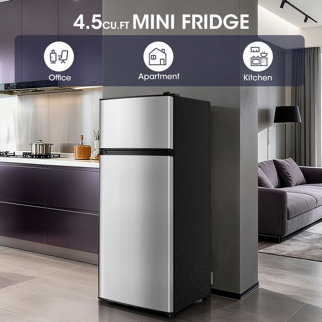 UrbanSync 4.5 Cu.ft Mini Refrigerator with Freezer,Small Refrigerator for Office,Kitchen,Dorm and Bedroom ,2 Doors Mini Fridge with Adjustable Shelves(Sliver)