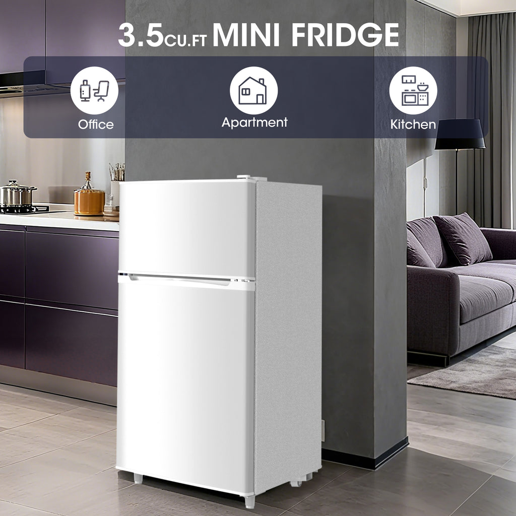 UrbanSync 3.5 Cu.Ft Mini Fridge with Freezer, Adjustable Thermostat, Low Noise, Removable Glass Shelves, 2 Door Small Refrigerator for Kitchen, Dorm, Office, Bedroom, Pearl White