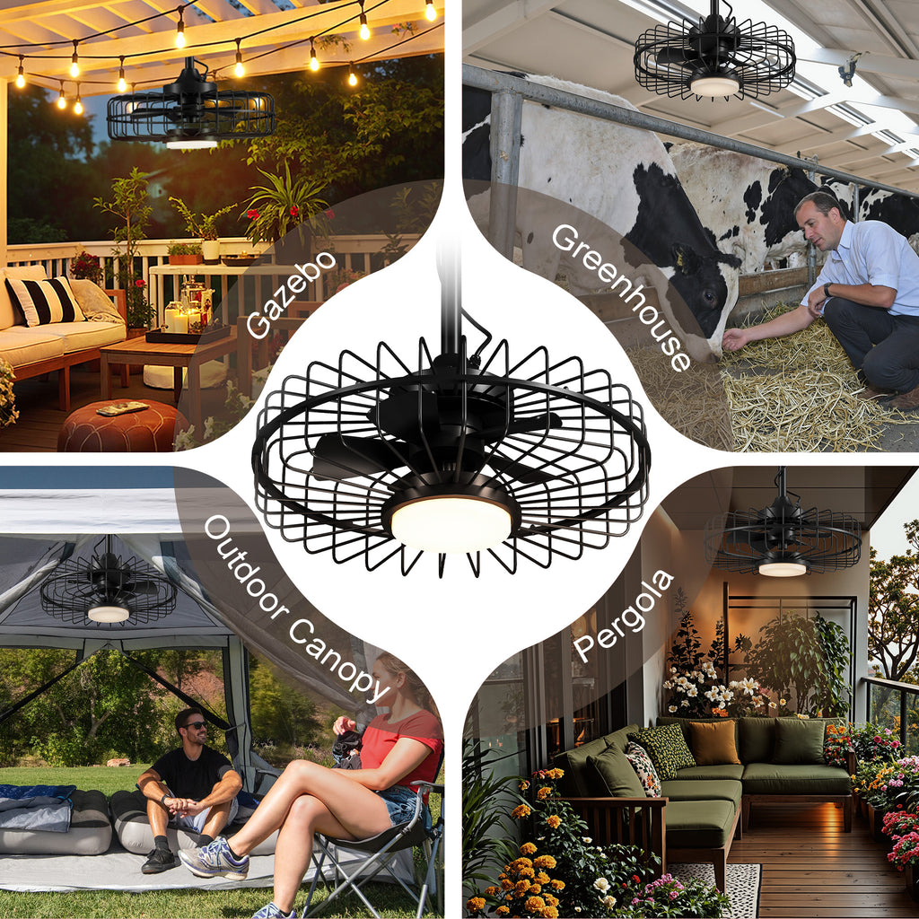 UrbanSync 20" Outdoor Ceiling Fan with Light with Remote, 6 Speeds & Timer, 3CCT Dimmable LED, IP65 Waterproof, for Kitchen, Bedroom, Outdoor, Square