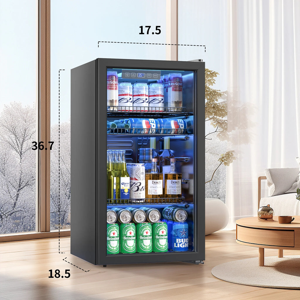UrbanSync 130 Can Beverage Refrigerator Cooler 3.2 Cu.ft Mini Fridge with Glass Door & Adjustable Shelves, for Home/Office/Bar