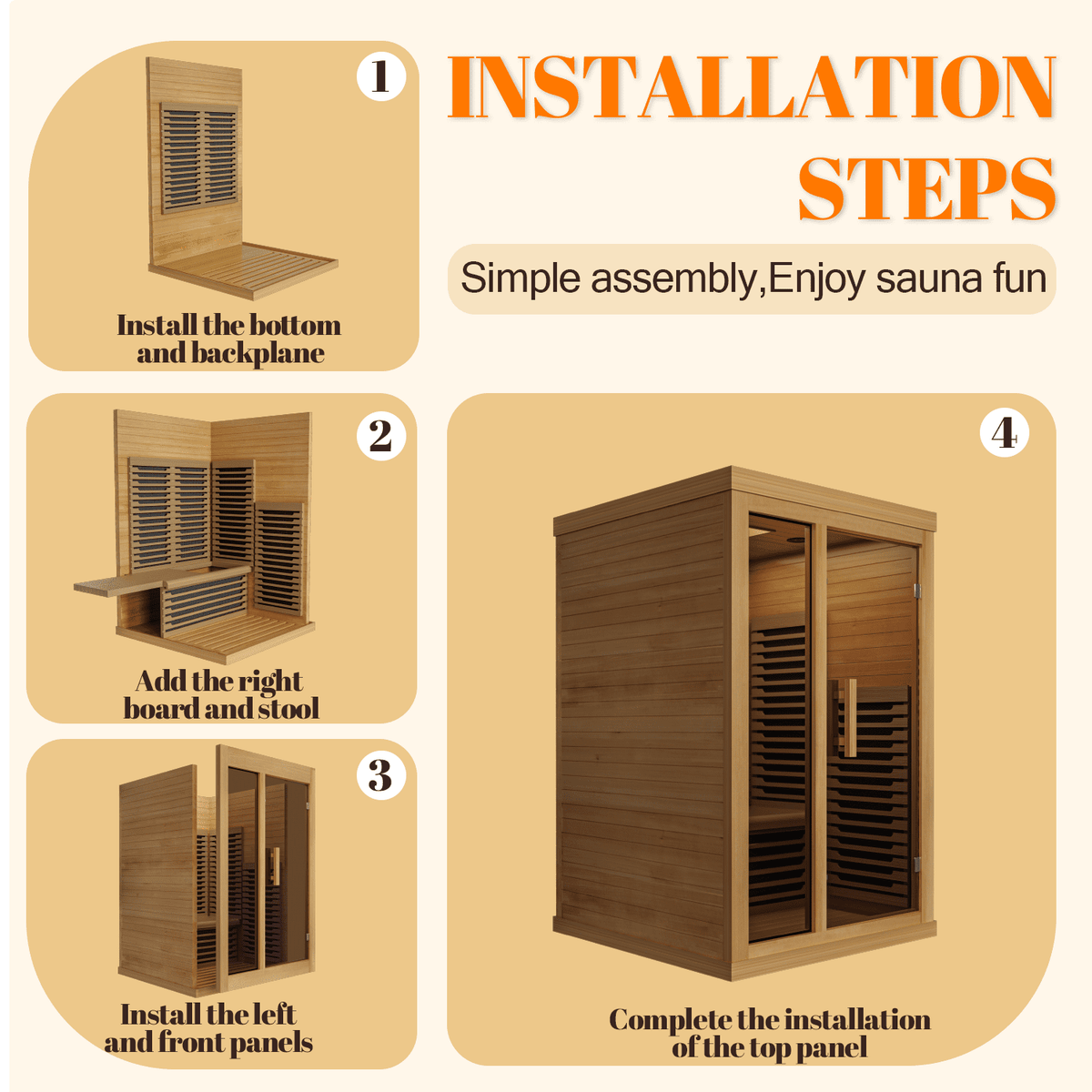 UrbanSync 1 or 2 Person Home-Use Far-Infrared Wooden Sauna Room, with 2000W Steamert, Full-Spectrum Infrared Sauna, Double-Layer Tempered Glass&Bluetooth Speaker, Burlywood