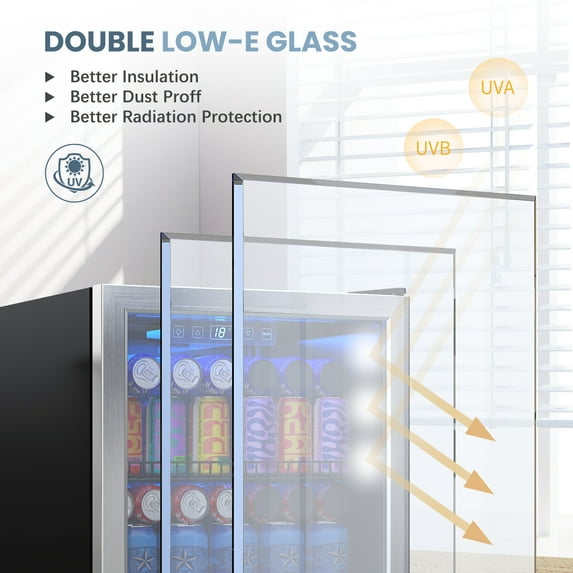 Patiosunny126 Can Beverage Refrigerator and Cooler with Glass Door for Home, 18.5 x 17.5 x 36.7 inches, Stainless Steel