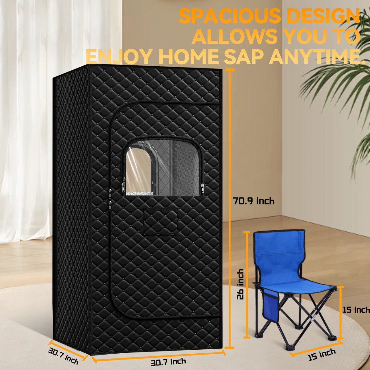 UrbanSync Portable Sauna Box Designed for Home Use, Sauna with 5 Min Fast Heating &15 Levels Heat,3L 1000W Steamer and Remote Control , Ideal for Private SPA Experience, 31" x 31" x 71"(Satin Cotton, Black)