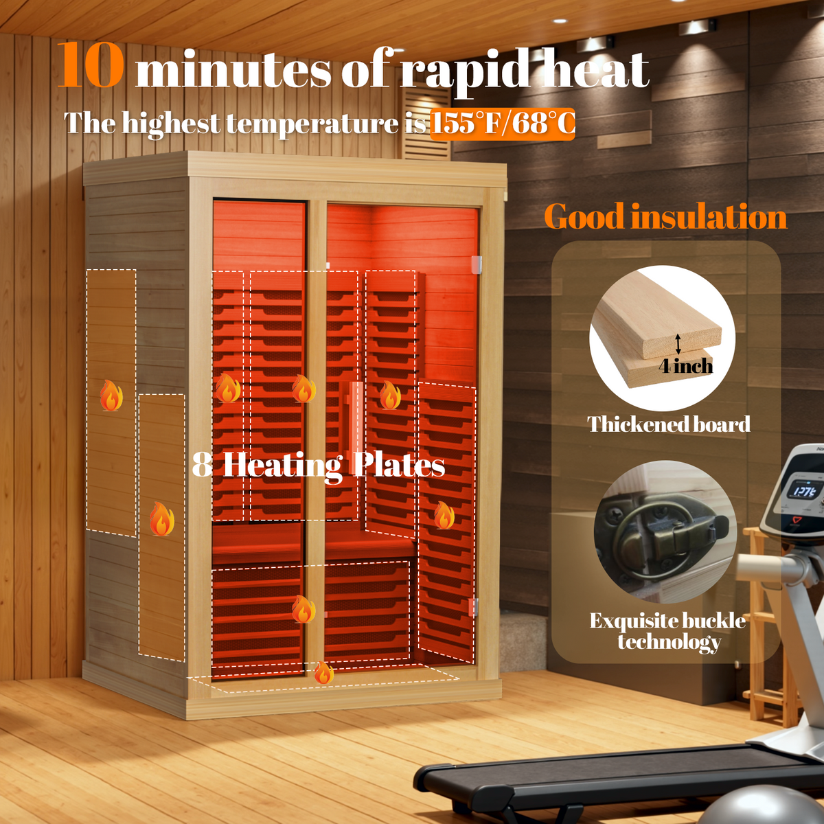 UrbanSync 2 Person Personal Sauna for Home Use, Full Spectrum Infrared Sauna, Low EMF, Dual Tempered Glass & Bluetooth Speakers - Indoor Sauna 2000W (Wood Tone)