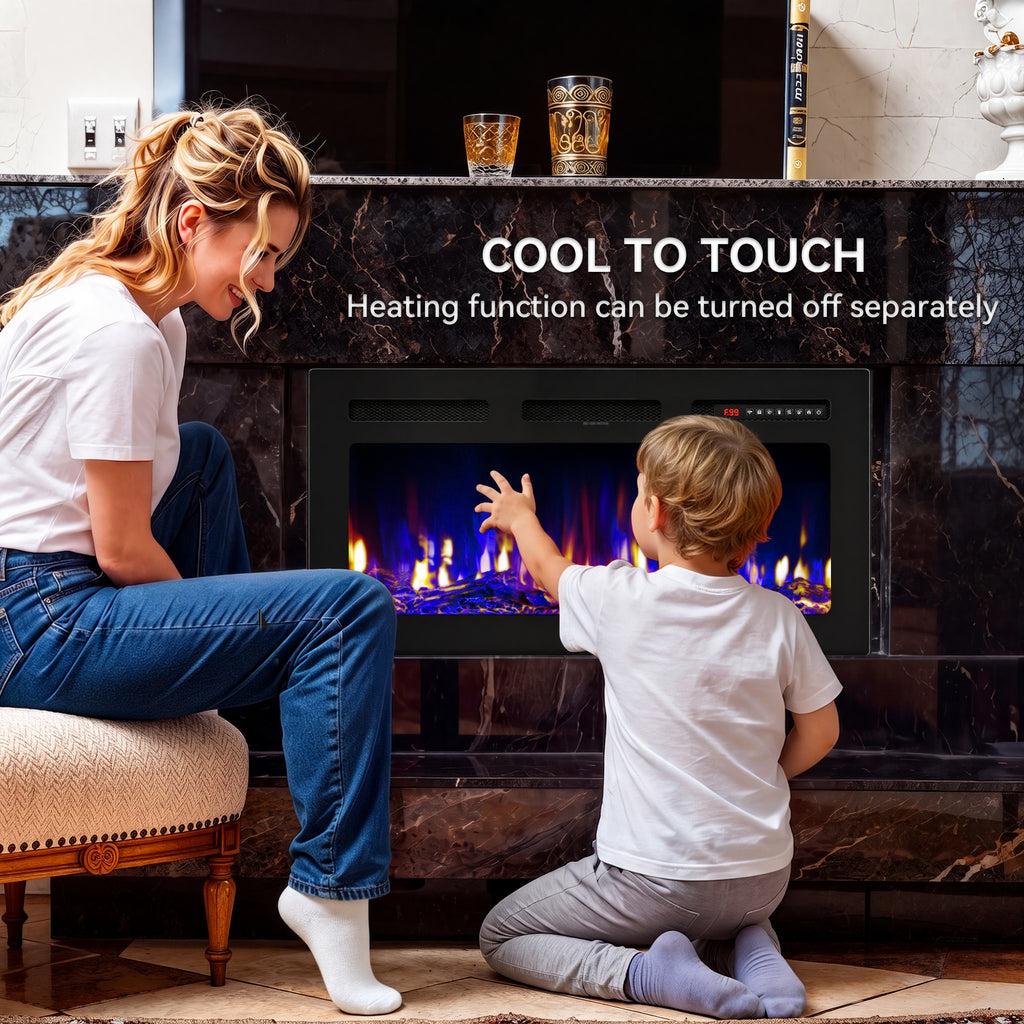 UrbanSync 36’’ 1500W Wall Mounted Recessed Electric Fireplace,12 Flame Color Modes,Touch Screen & Remote Control,Ultra Thin & Low Noise