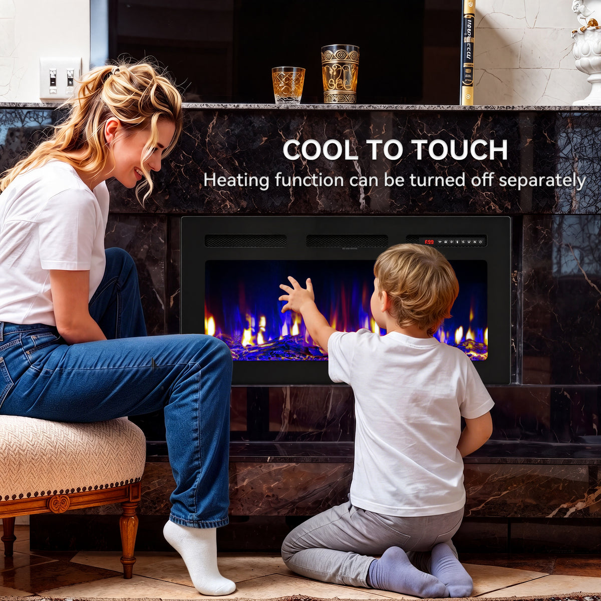 UrbanSync 36’’ 1500W Wall Mounted Recessed Electric Fireplace,12 Flame Color Modes,Touch Screen & Remote Control,Ultra Thin & Low Noise
