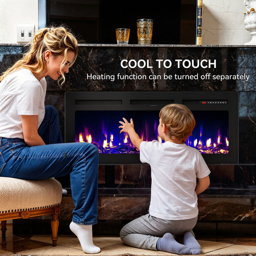 UrbanSync 42’’ 1500W Wall Mounted Recessed Electric Fireplace,12 Flame Color Modes,Touch Screen & Remote Control,Ultra Thin & Low Noise