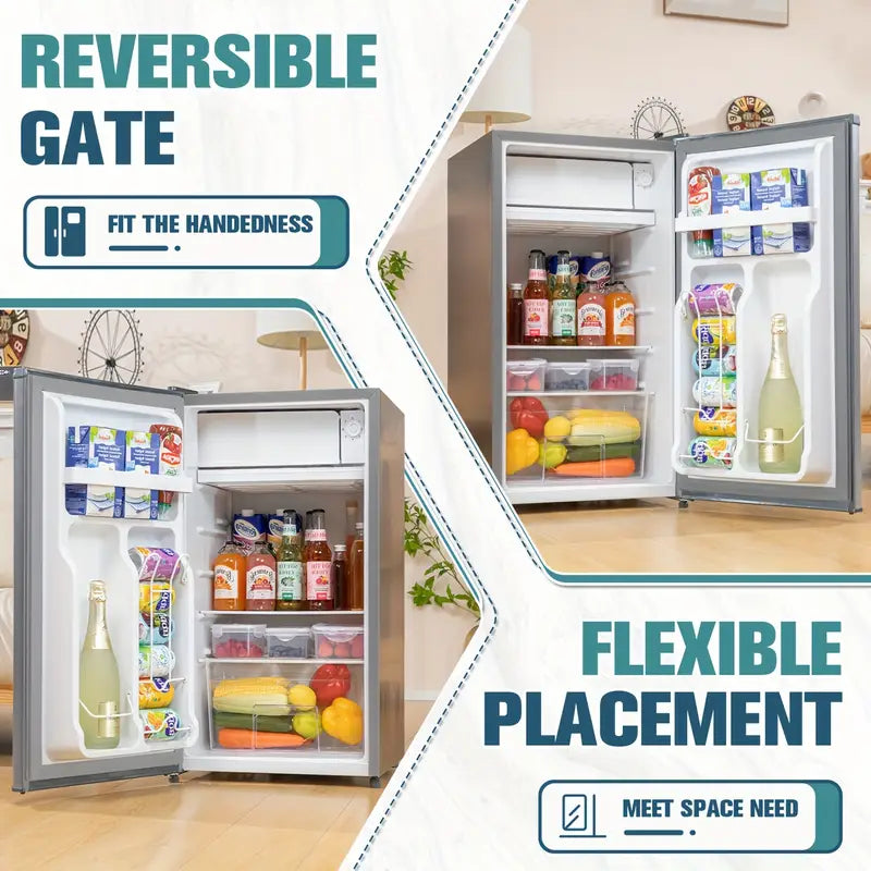 UrbanSync 3.3 cu. ft. Single Door Compact Refrigerator with Freezer, for Office, Bedroom, Apartment, Silver