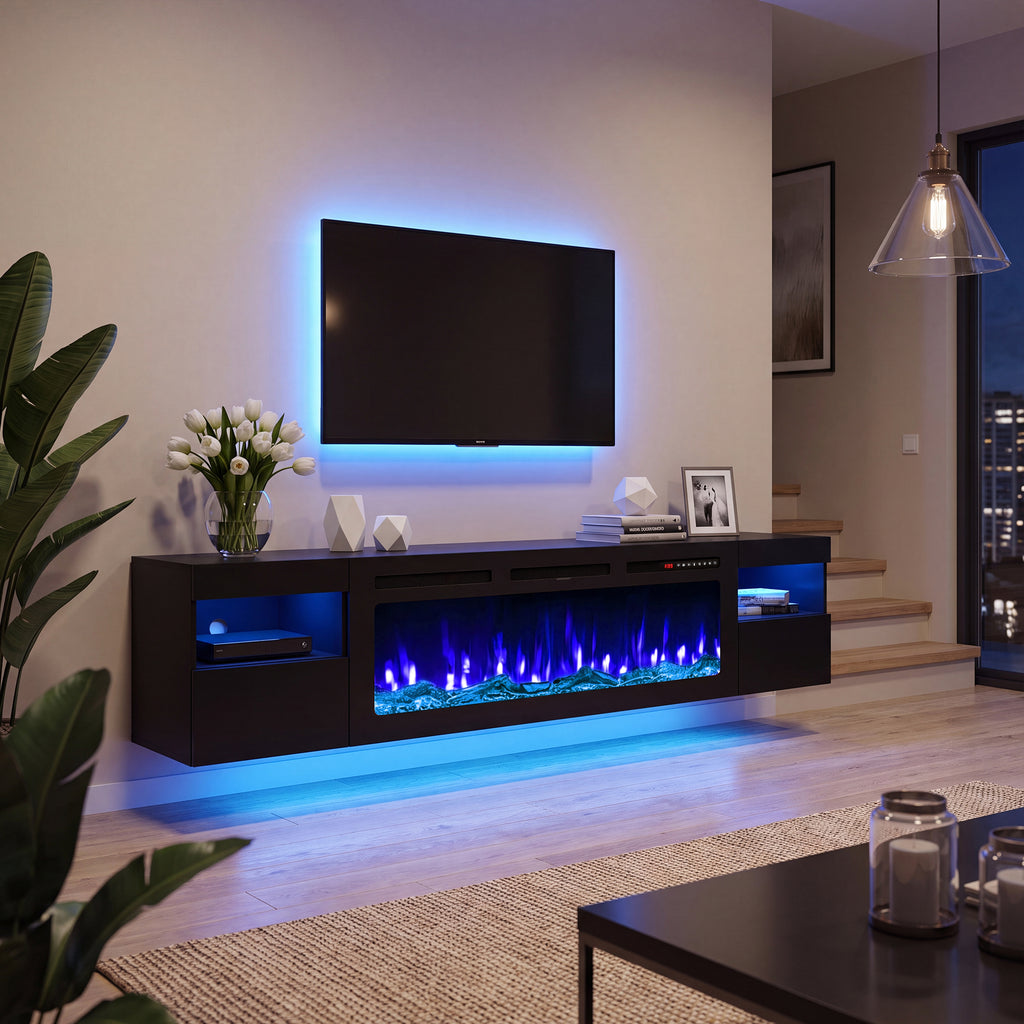UrbanSync 42’’ 1500W Wall Mounted Recessed Electric Fireplace,12 Flame Color Modes,Touch Screen & Remote Control,Ultra Thin & Low Noise