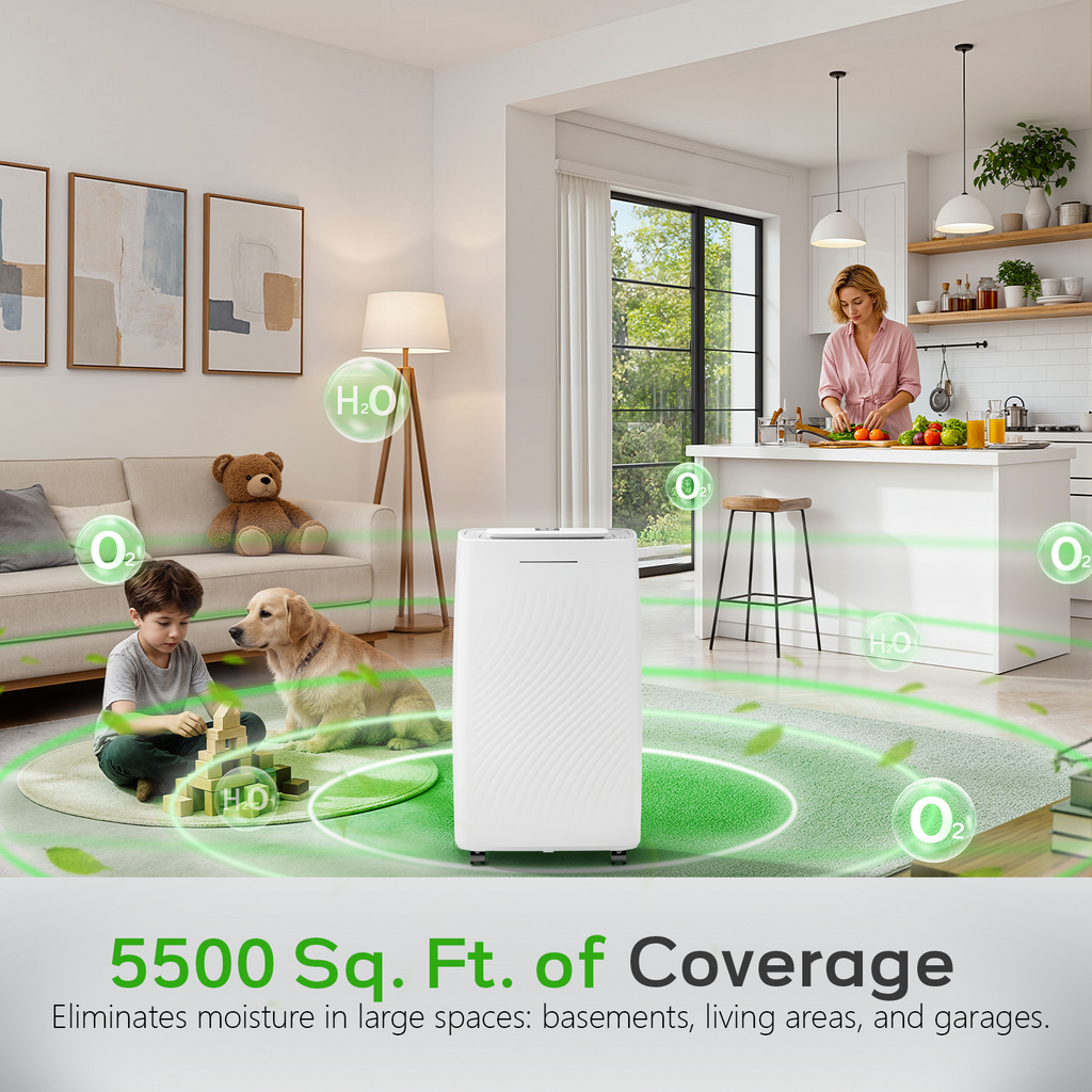 UrbanSync 19-Pint (DOE) , Max 80 Pint Energy-Efficient Dehumidifier, 5500 Sq.Ft. of Coverage, 1.6 Gallon Water Tank, 4 Operating Modes, Double drainage, 24H-Timer, White