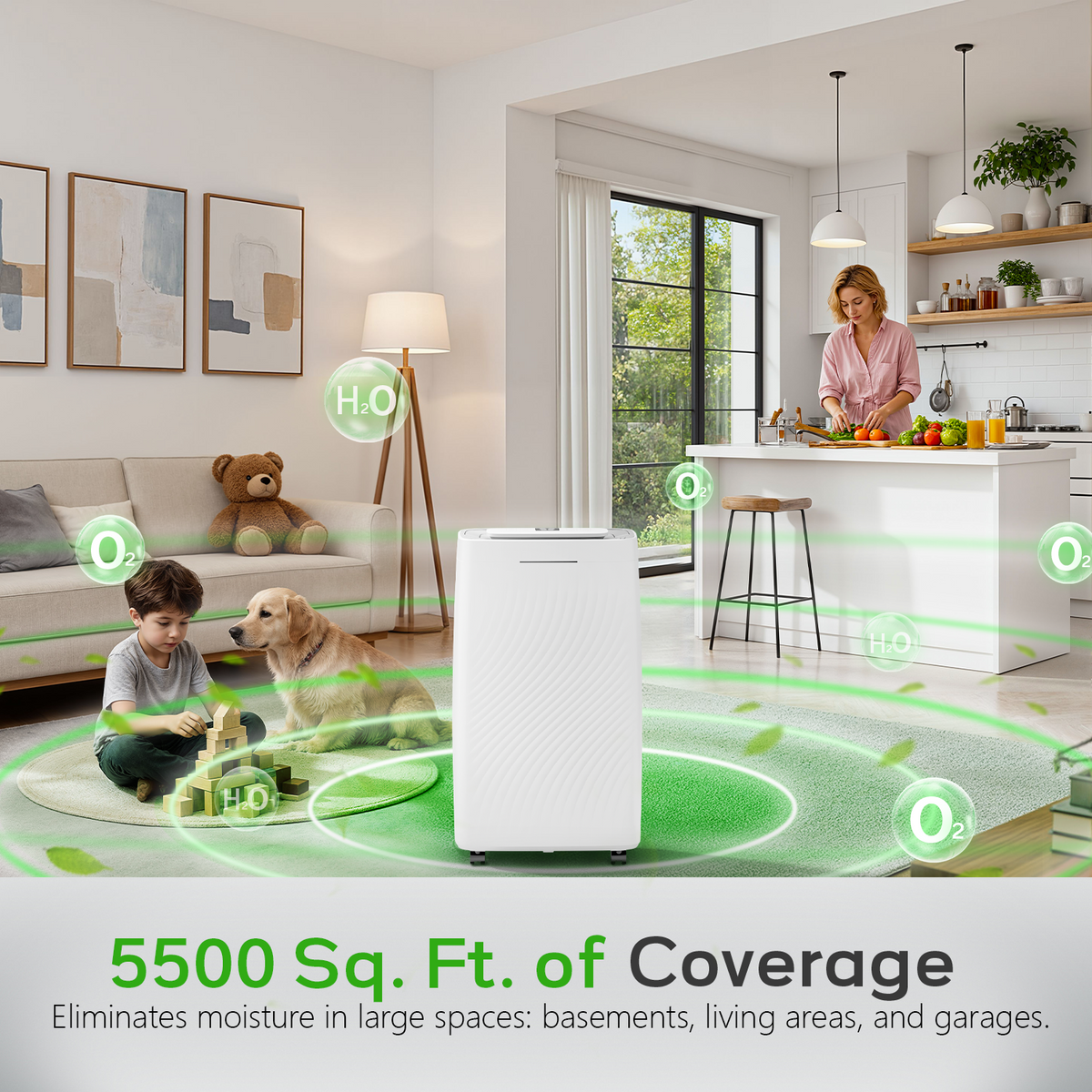 UrbanSync 19-Pint (DOE) , Max 80 Pints/D Multi-Function Dehumidifier, 5500 Sq.Ft Coverage Area , 24H-Timer, Child lock, for Bedroom /Office/Laundry Room