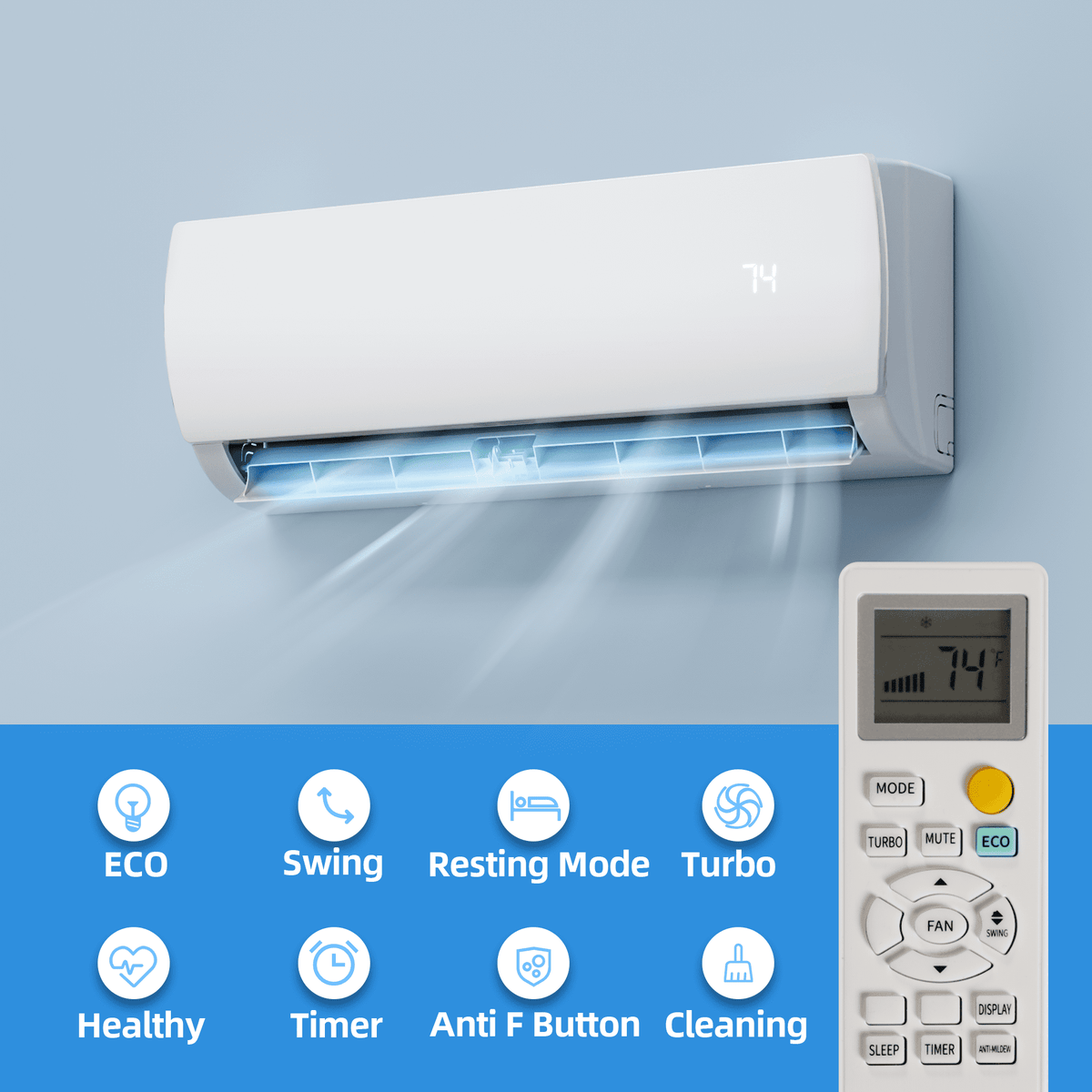 UrbanSync 12000 BTU Mini Split Air Conditioner & Heater with Inverter, 19 SEER2 115V Energy Saving AC Unit Cools Rooms up to 750 Sq. Ft, Complete Installation Kit