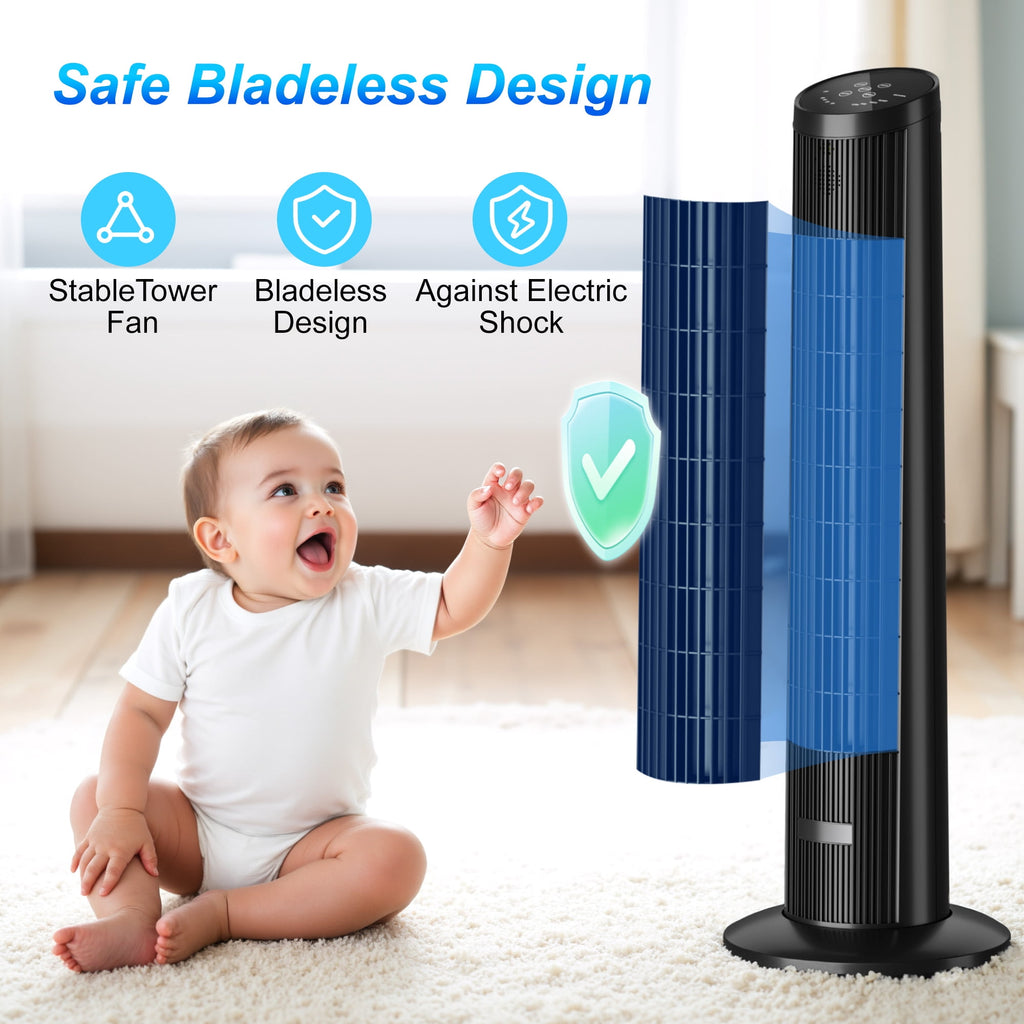 UrbanSync 33" Tower Fan – 3 Speeds, Remote Control, 15-Hour Timer, Rotating, 90° Oscillation – Ideal for Office, Bedroom, Gym