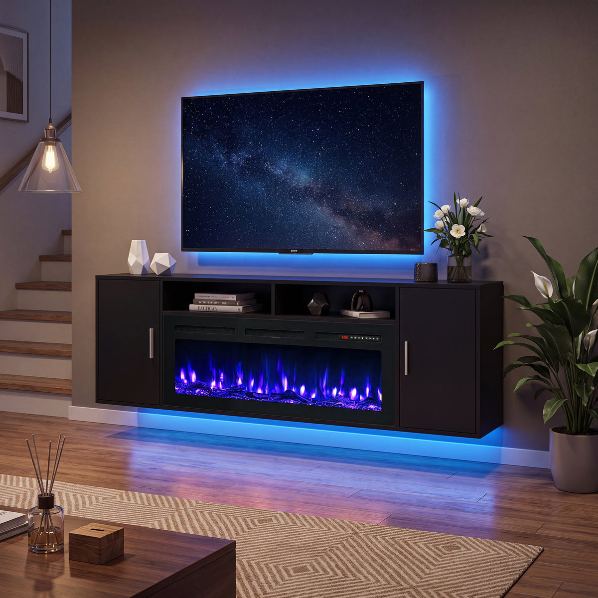 UrbanSync 42’’ 1500W Wall Mounted Recessed Electric Fireplace,12 Flame Color Modes,Touch Screen & Remote Control,Ultra Thin & Low Noise