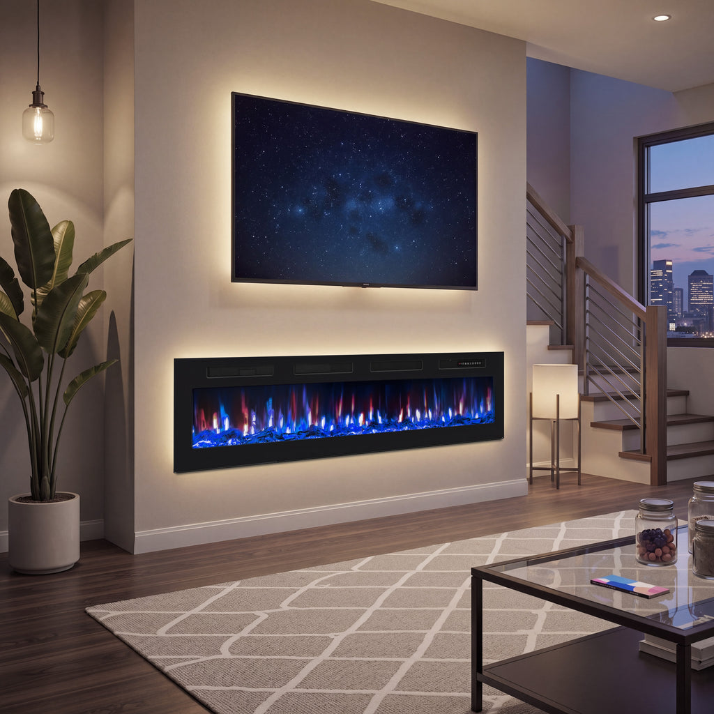 UrbanSync 72” Electric Fireplace Ultra Thin Fireplace Heater, Recessed Wall Mounted Fireplace with Multicolor Flame & Remote Control, New