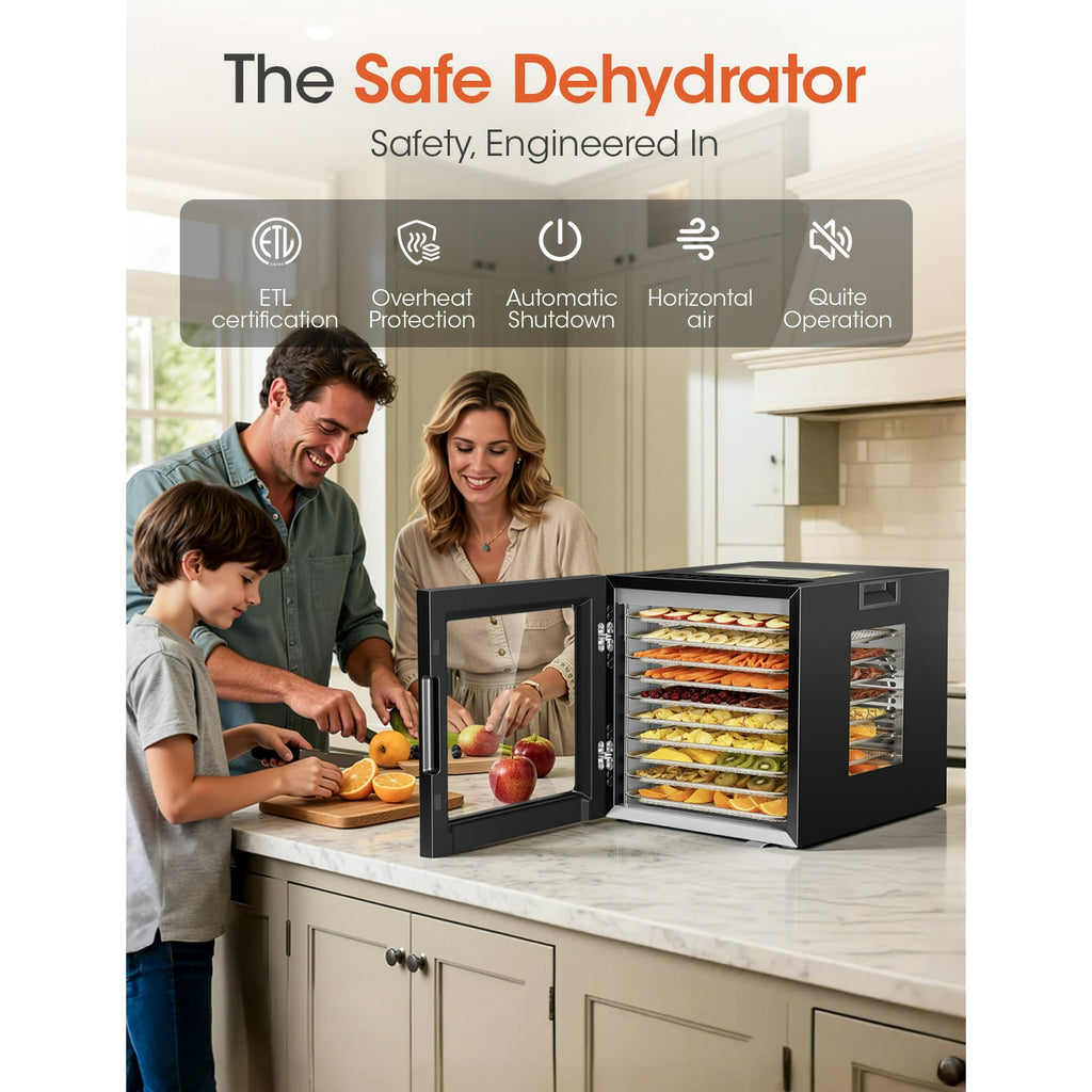 UrbanSync 850W Food Dehydrator Machine, 10 Stainless Steel Trays, 10 Presets, 95-167°F Temperature Control, 48-Hour Timer, Overheating Protection, LED Light, Ideal for Food, Meat, Fruit, Vegetables