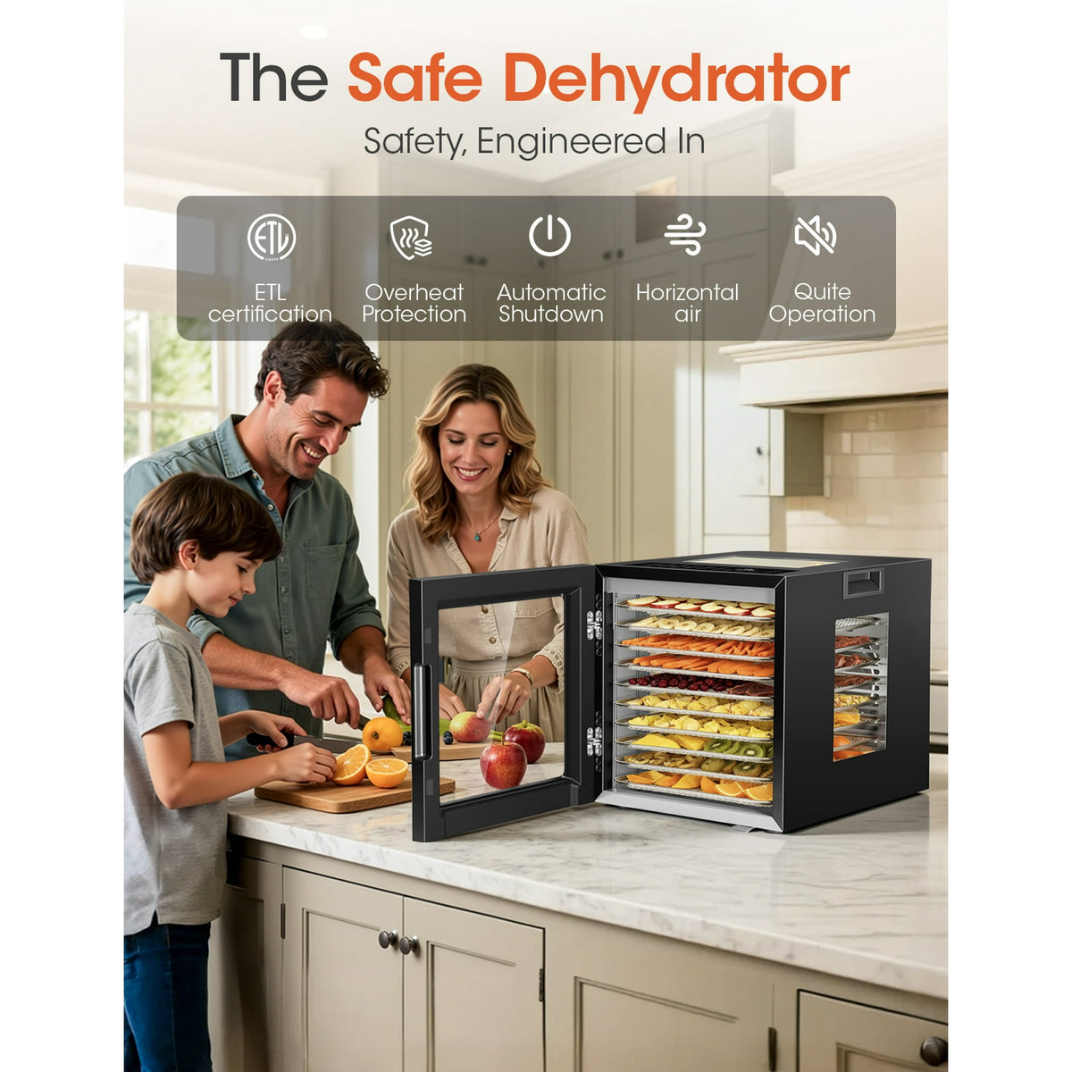 UrbanSync 850W Food Dehydrator Machine, 10 Stainless Steel Trays, 10 Presets, 95-167°F Temperature Control, 48-Hour Timer, Overheating Protection, LED Light, Ideal for Food, Meat, Fruit, Vegetables